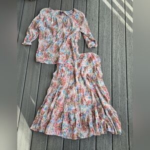 Chaps Womens Skirt & Blouse Set Cottage Core Style